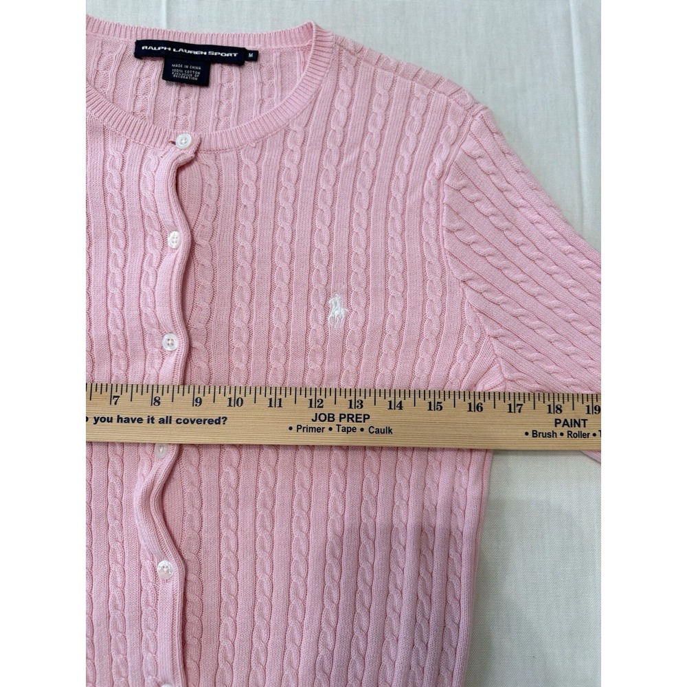 Ralph Lauren Sport Pink Cable Knit Cardigan Button Front Sweater Medium Classic - Picture 4 of 5